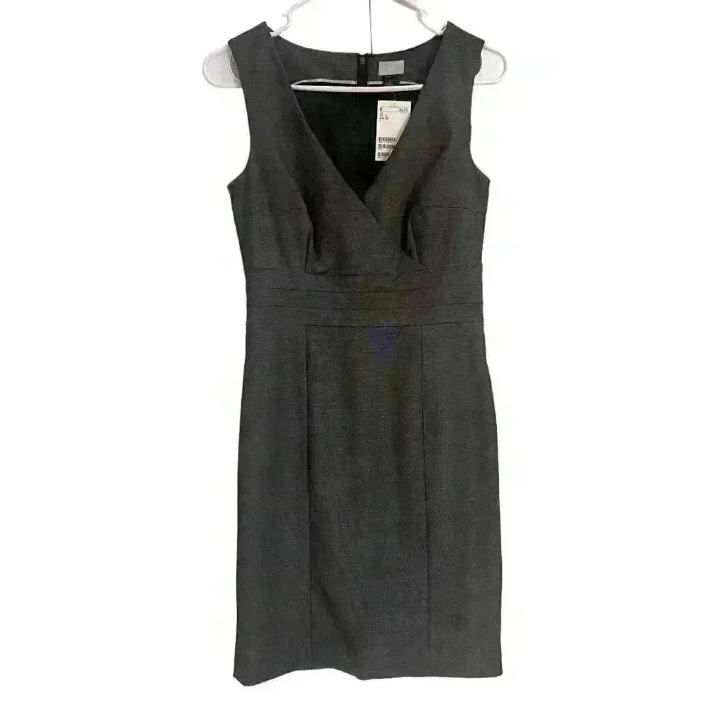 New W/ Tags H&M Shift Dress Women's Gray Cross V-Neck Sleeveless Back Zip Size 6